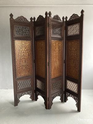 Indian Punjab Brass Inlay Mahogany Screen Late 19Th Cent Screen