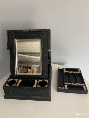 Indian Nagina Ebony And Bone Vanity Case Initialed In Silver Tscf Late 19Th Cent Case