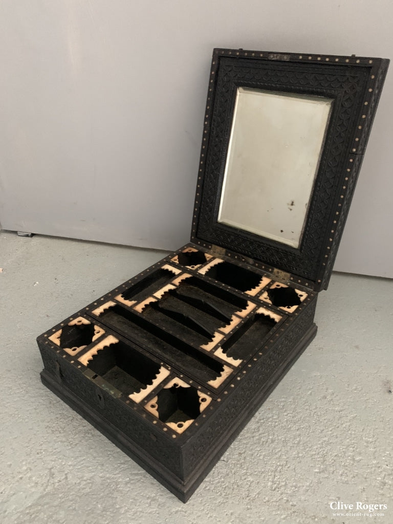 Indian Nagina Ebony And Bone Vanity Case Initialed In Silver Tscf Late 19Th Cent Case