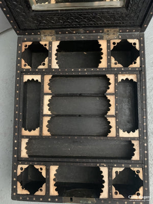 Indian Nagina Ebony And Bone Vanity Case Initialed In Silver Tscf Late 19Th Cent Case