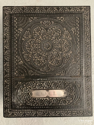 Indian Nagina Ebony And Bone Vanity Case Initialed In Silver Tscf Late 19Th Cent Case