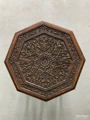 N. Indian Or Kashmir Deeply Carved Hardwood Table Circa 1900 Table