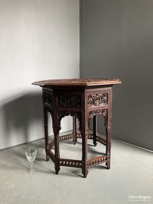 N. Indian Or Kashmir Deeply Carved Hardwood Table Circa 1900 Table