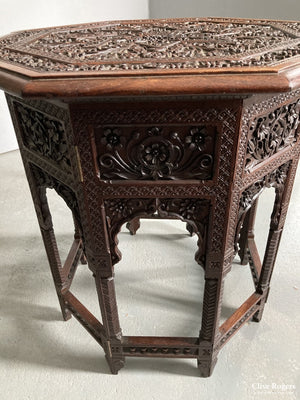 N. Indian Or Kashmir Deeply Carved Hardwood Table Circa 1900 Table