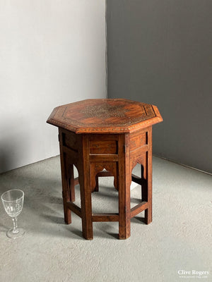 Indian Punjab Hoshiapur Small Folding Brass Inlay Octagonal Table Early 20Th Cent (42 X42Cm) Table