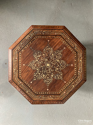 Indian Punjab Hoshiapur Small Folding Brass Inlay Octagonal Table Early 20Th Cent (42 X42Cm) Table