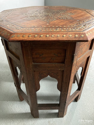 Indian Punjab Hoshiapur Small Folding Brass Inlay Octagonal Table Early 20Th Cent (42 X42Cm) Table