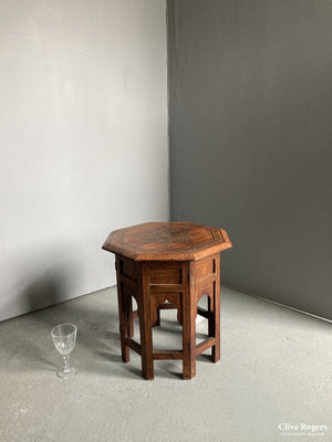 Indian Punjab Hoshiapur Small Folding Brass Inlay Octagonal Table Early 20Th Cent (42 X42Cm) Table