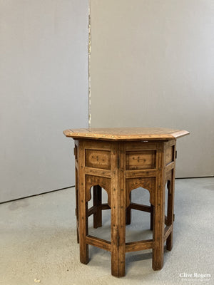 Indian Punjab Hoshiapur Folding Brass Inlay Octagonal Table Early 20Th Cent Table