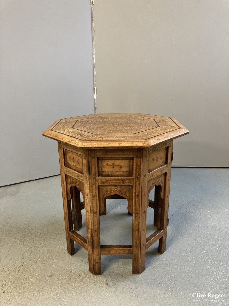 Indian Punjab Hoshiapur Folding Brass Inlay Octagonal Table Early 20Th Cent Table