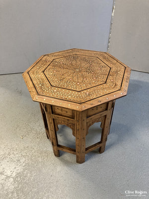 Indian Punjab Hoshiapur Folding Brass Inlay Octagonal Table Early 20Th Cent Table