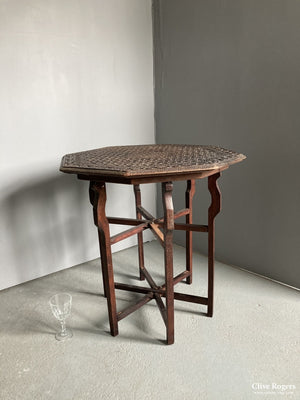 Indian Punjab Or Kashmir Folding Loose Occasional Table With Carved Top Circa 1900 Table