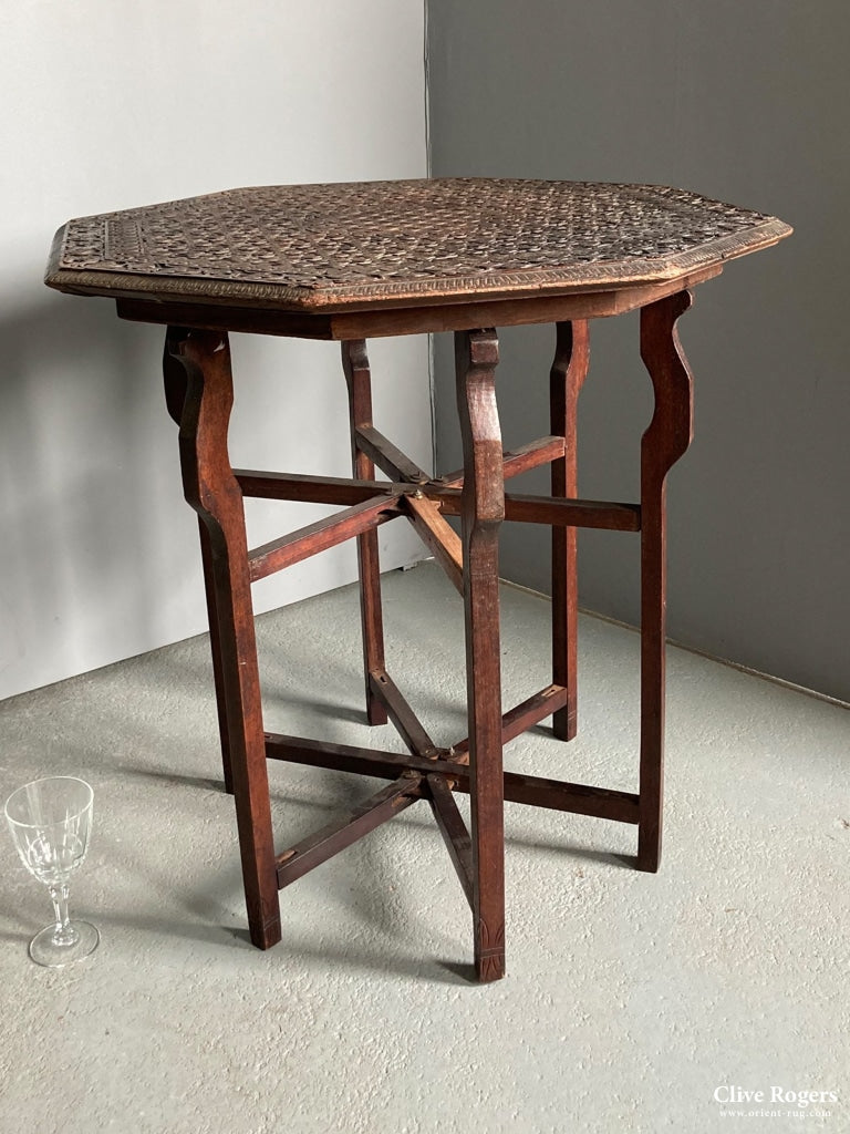 Indian Punjab Or Kashmir Folding Loose Occasional Table With Carved Top Circa 1900 Table