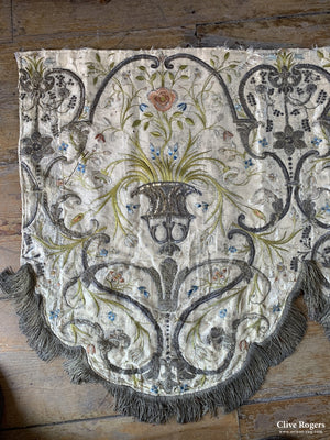 Italian Or Spanish Pelmet Embroidered In Silk Gold And Silver Onto 17/18Th Cent