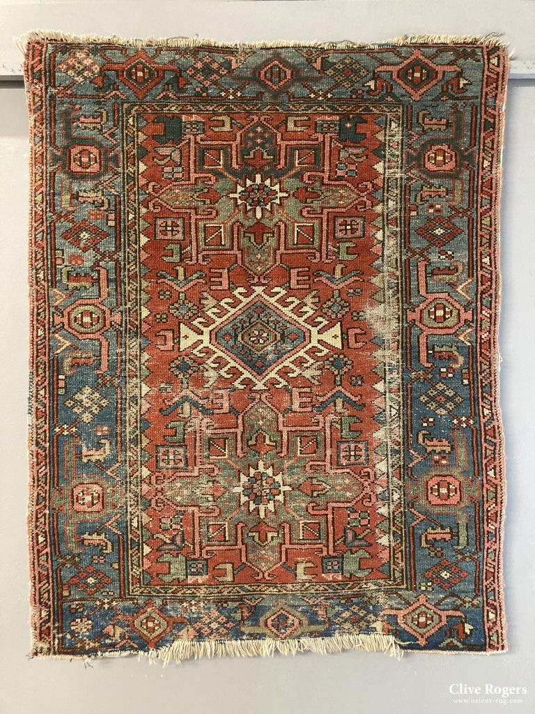 Karajah / Heriz Small Worn Mat (Af) Circa 1930 (130 X 90Cm) Rug