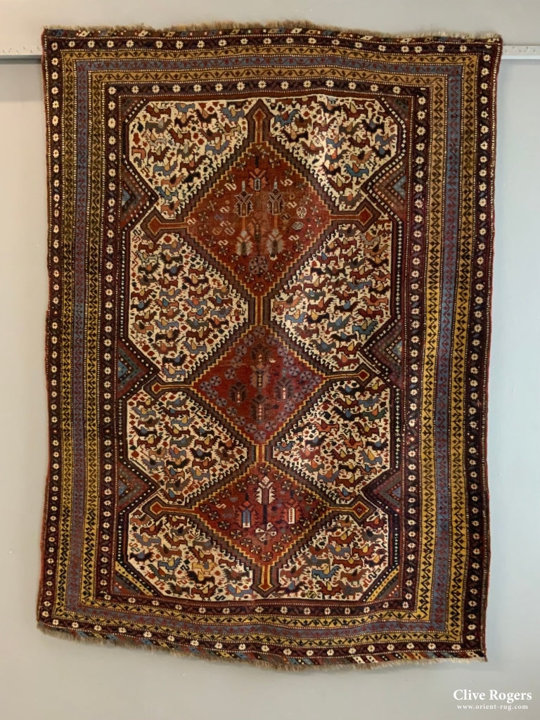 Khamseh Antique Rug With Bird Design (176 X 128Cm)