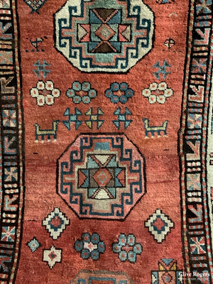 Kurdish Antique Runner With Memling Design (354 X 102Cm)