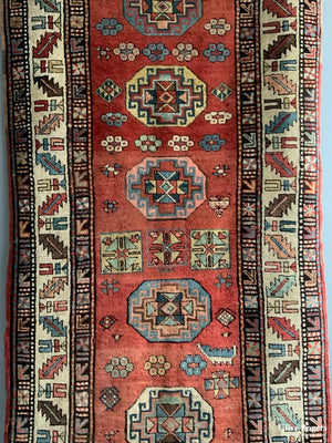 Kurdish Antique Runner With Memling Design (354 X 102Cm)