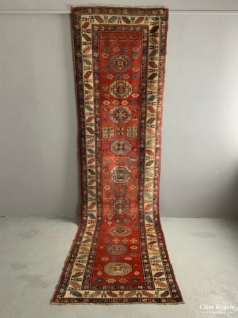 Kurdish Antique Runner With Memling Design (354 X 102Cm)