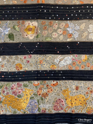 S E Asian / Laos () Sequinned Art Silk On Cotton Embroidery Used As A Hanging Mid Cent Embroidery