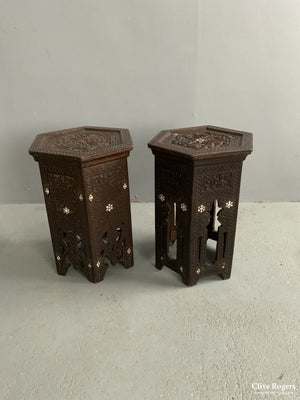 Near Pair Antique Levantine Ottoman Tables (46H X 30W Cm)