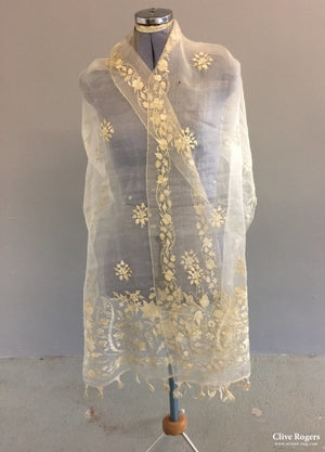 Ottoman Fine Silk Organza Stole With Silver Embroidery 19Th C Stole