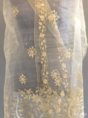 Ottoman Fine Silk Organza Stole With Silver Embroidery 19Th C Stole