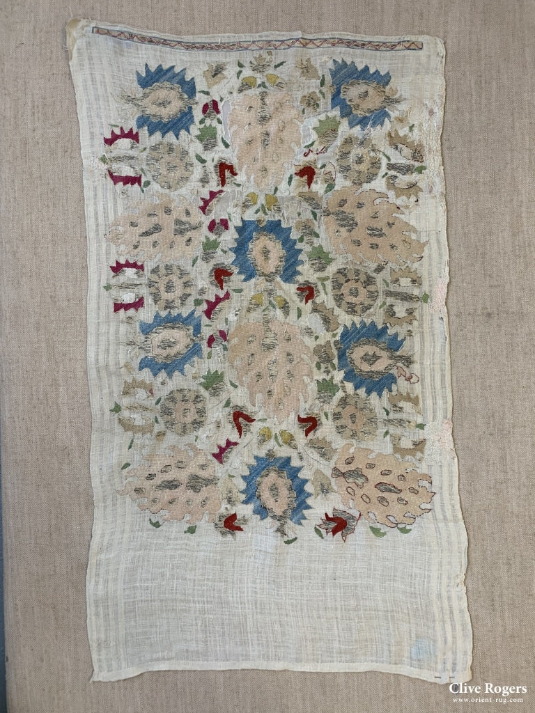 Ottoman Fragment Of Turkish Towel Petit Point And Drawn Silk Embroidered Circa 1800 Embroidery