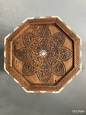 Ottoman Period Damascus Fruitwood Carved Table With M.o.p. And Bone Inlay Late 19Th Cent * Table