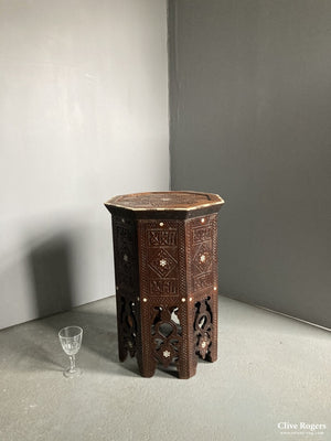 Ottoman Period Damascus Fruitwood Carved Table With M.o.p. And Bone Inlay Late 19Th Cent * Table