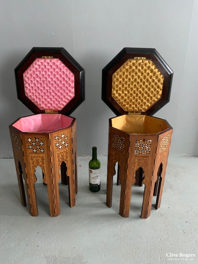 Pair Antique Ottoman Marquetry Inlaid Tables Converted To Vanity Cases ( 53 X 41Cm)