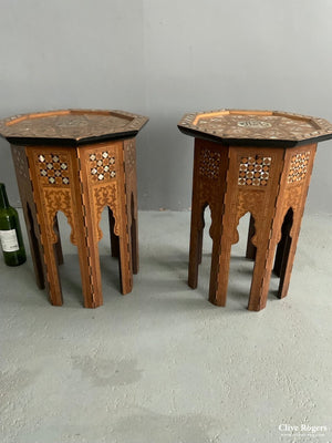 Pair Antique Ottoman Marquetry Inlaid Tables Converted To Vanity Cases ( 53 X 41Cm)
