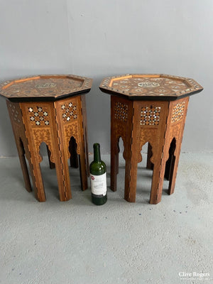 Pair Antique Ottoman Marquetry Inlaid Tables Converted To Vanity Cases ( 53 X 41Cm)