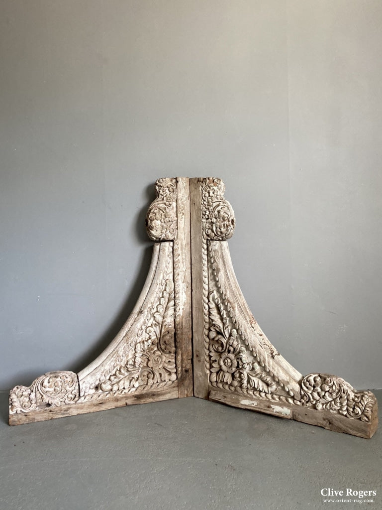 Pair Of Monumental Gujarati Wooden Corbels From A Helveli House Prob 19Th Cent Architectural