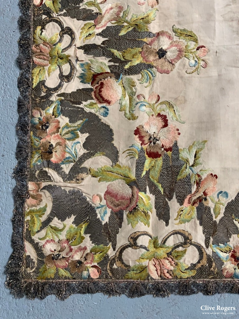 Italian Antique 18Th Cent Silk Embroidery (93 X 106Cm)