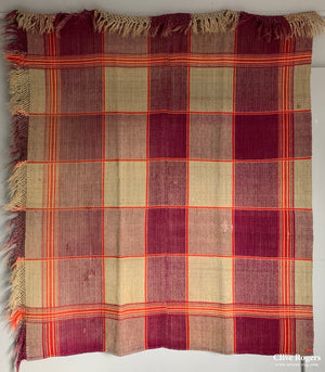 Romanian Wool Plaid Twill Coverlet With Tassels To Two Sides Mid Cent Coverlet