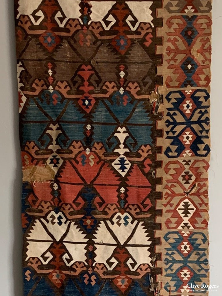 Turkish Anatolian Kilim Carnation Design Runner 19Th Cent Kilim
