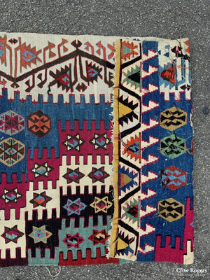 Turkish Antique Anatolian Kilm Section (360 X 88Cm)