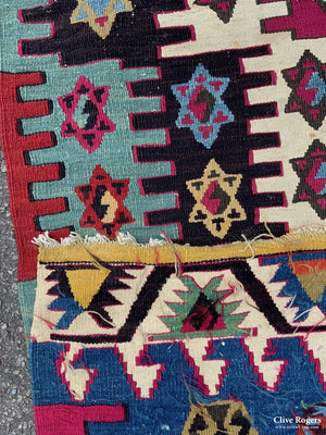 Turkish Antique Anatolian Kilm Section (360 X 88Cm)