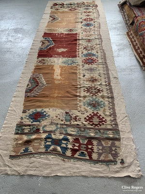 Turkish Antique Mounted Kilim Fragment (336 X 96Cm) Kilim