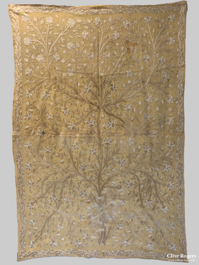 Turkish Ottoman Silk Embroidered Hanging On Fine Wool (Af) Late 19Th Cent Embroidery