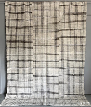 Turkish Lightweight Cotton / Goat Hair Plaid Made Up From 3 Vertical Parts Early 20Th Cent Flatweave