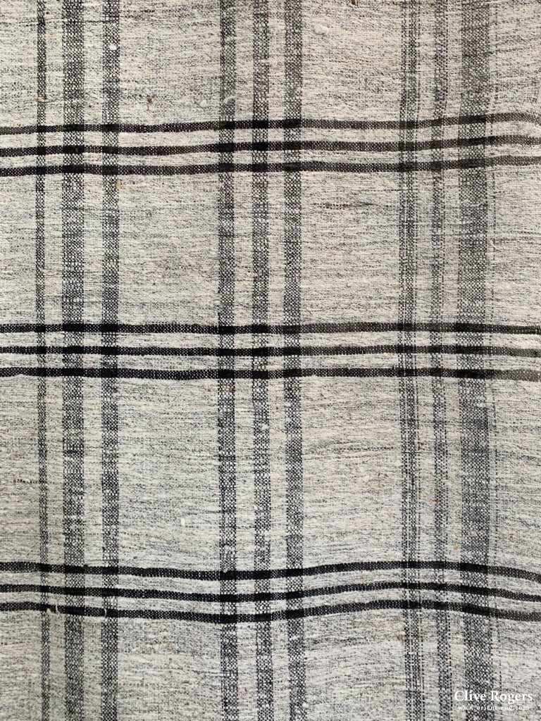 Turkish Lightweight Cotton / Goat Hair Plaid Made Up From 3 Vertical Parts Early 20Th Cent Flatweave