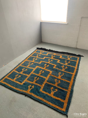 Turkish Tulu Rug With Blue Stepped Seljuk Design (191 X 159Cm)