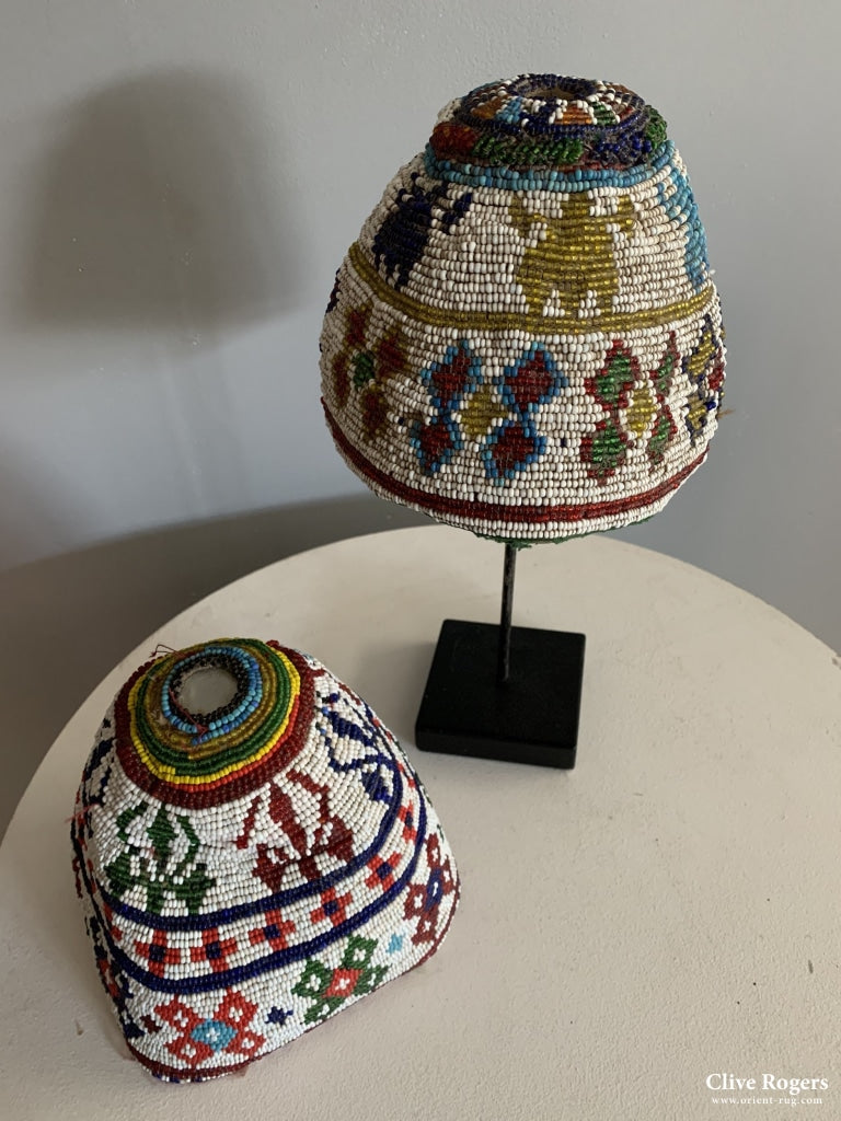 Two Afghan Patan Beaded Caps Possibly Kandahar (2) Mid 20Th Cent Hat