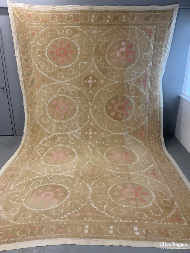 Uzbek Bleached Cotton Suzani Embroidery (435 X 270Cm)