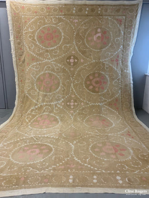 Uzbek Bleached Cotton Suzani Embroidery (435 X 270Cm)