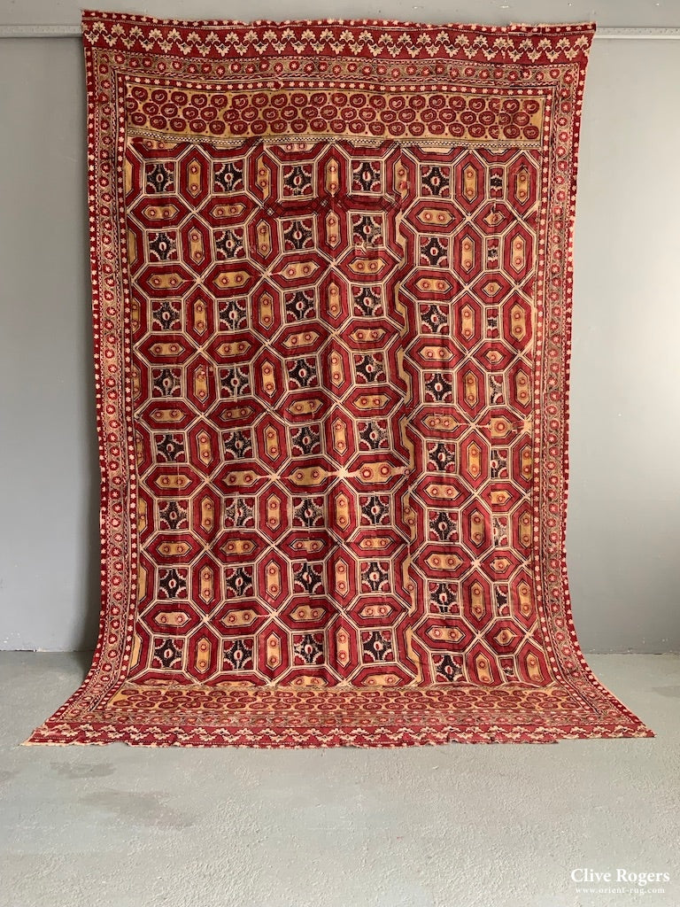 Uzbekistan Antique Wood Block Print Heavy Cotton (292 X 176Cm)