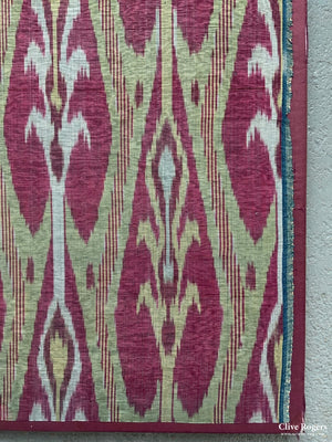 Uzbekistan Antique Warp Ikat Silk ( Mounted 92 X 47 Cm )