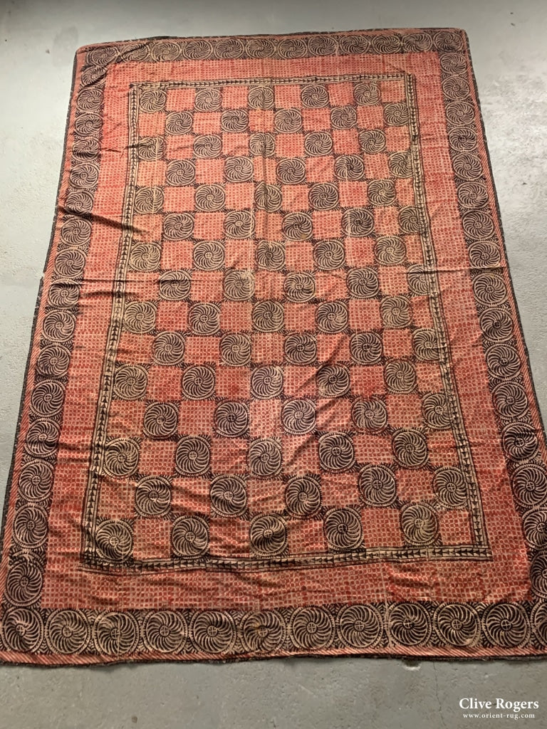 Uzbekistan Wood-Block Printed Heavy Cotton Cover First Half 20Th C Block Print